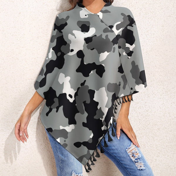 Knitted Cape With Fringed Edge Inkedjoy