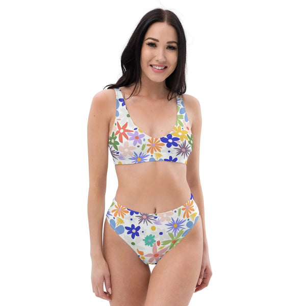 Eco-sustainable high-waisted bikini with all over print