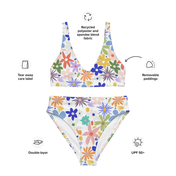 Bikini ecosostenibile a vita alta con stampa all over