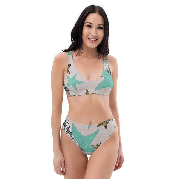 Bikini ecosostenibile a vita alta con stampa all over