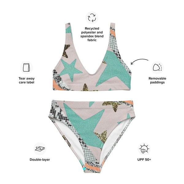 Bikini ecosostenibile a vita alta con stampa all over