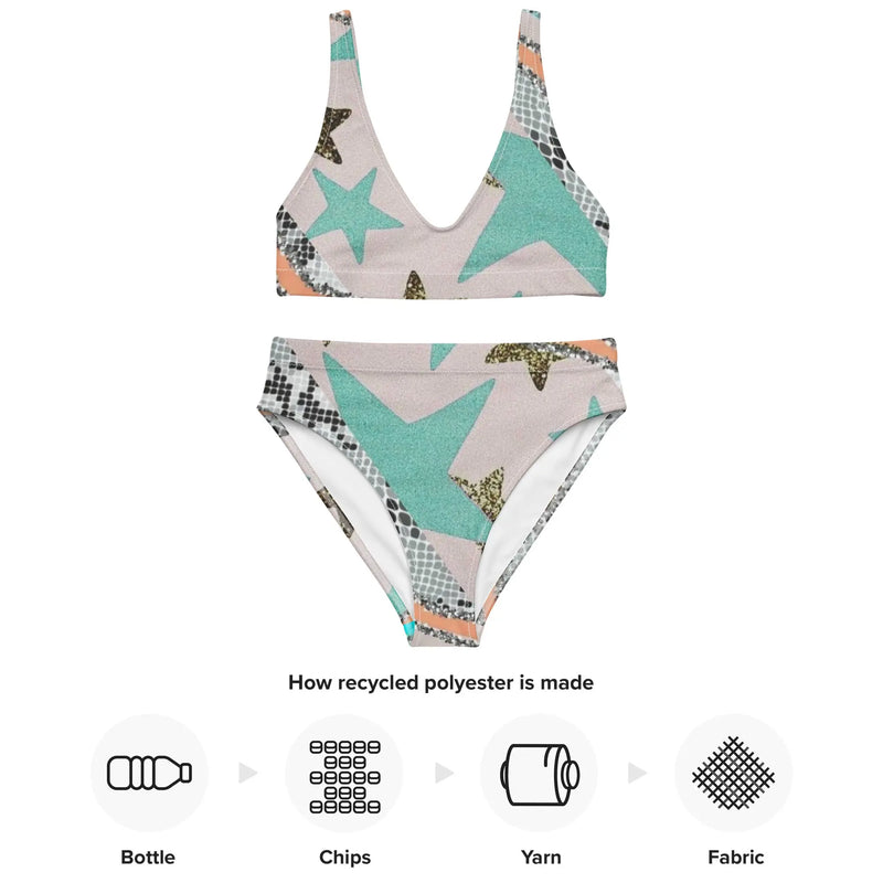 Eco-sustainable high-waisted bikini with all over print