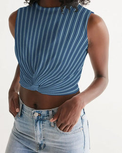 Camiseta sin mangas azul marino con parte delantera torcida para mujer 