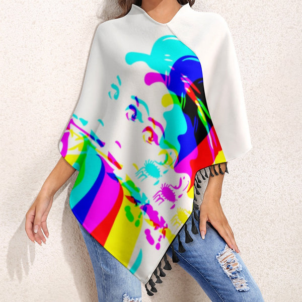 Knitted Cape With Fringed Edge Inkedjoy